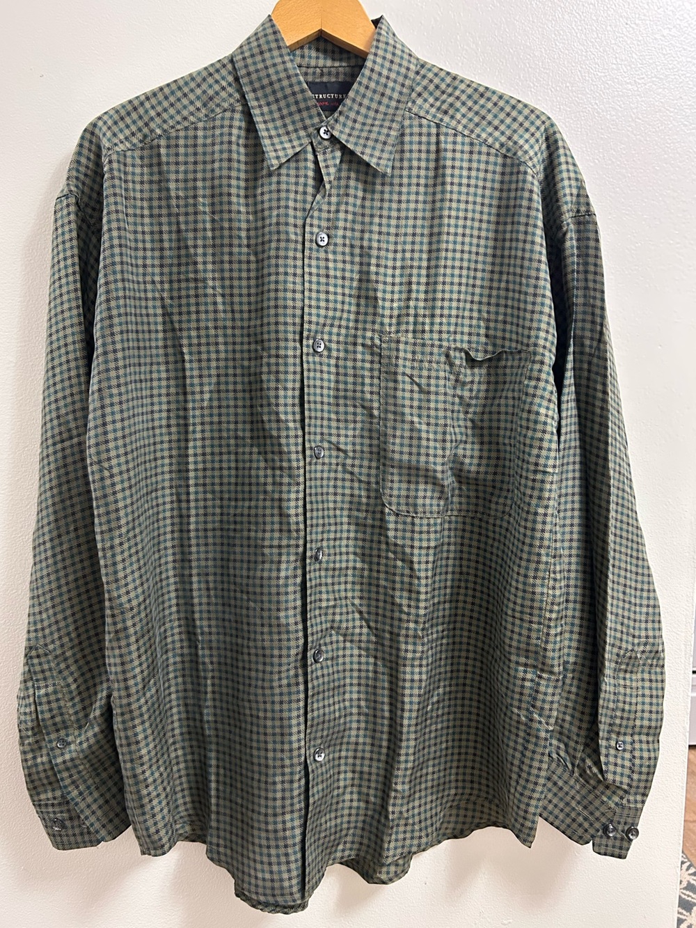 Vintage Structure 100% Silk Plaid Button-Down (size-S)